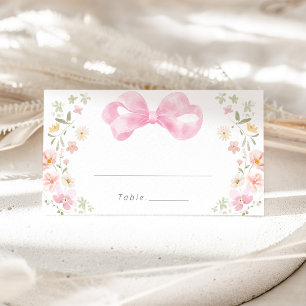 Pink Bow Floral Baby Shower Place Card