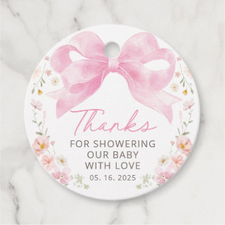 Pink Bow Floral Baby Shower Thank You Favour Tags