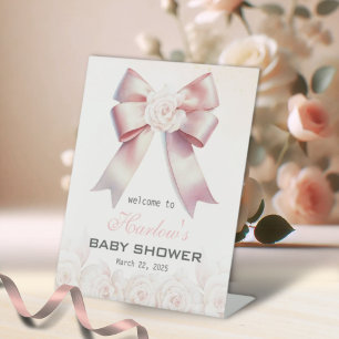 Pink Bow Floral Baby Shower Welcome Sign