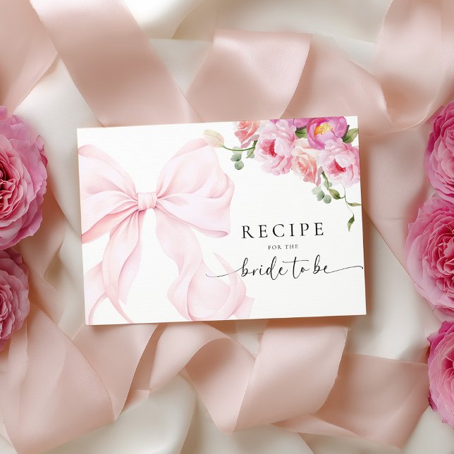 Pink Bow Floral Bridal Shower Recipe Request Enclosure Card (Creator Uploaded)