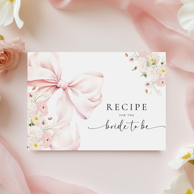Pink Bow Floral Bridal Shower Recipe Request Enclosure Card (Creator Uploaded)