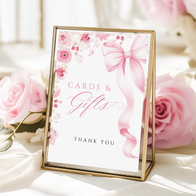 Pink Bow Floral Cards & Gifts Table Sign (Creator Uploaded)