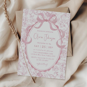 Pink Bow Floral Chinoiserie Bridal Shower Invitation