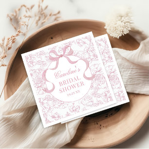 Pink Bow Floral Chinoiserie Bridal Shower Napkins