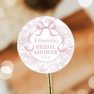 Pink Bow Floral Chinoiserie Bridal Shower Sticker