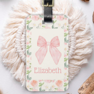 Pink Bow Floral Coquette Aesthetic School Bag Tag 