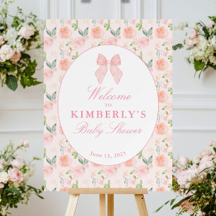 Pink Bow Floral Coquette Baby Shower Welcome Sign 