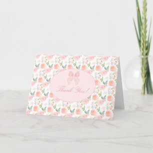 Pink Bow Floral Coquette Gingham Girl Baby Shower Thank You Card