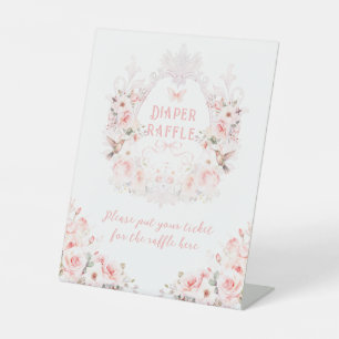Pink Bow Floral Crest Baby Girl Shower  Pedestal Sign
