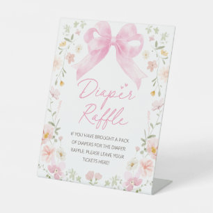 Pink Bow Floral Diaper Raffle Baby Shower Table Pedestal Sign