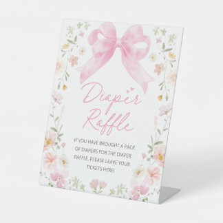 Pink Bow Floral Diaper Raffle Baby Shower Table Pedestal Sign