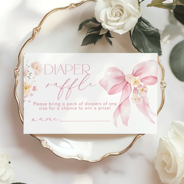 Pink Bow Floral Diaper raffle ticket Enclosure Card (Creator Uploaded)