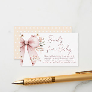 Pink Bow Floral Girl Baby Shower Books For Baby Enclosure Card