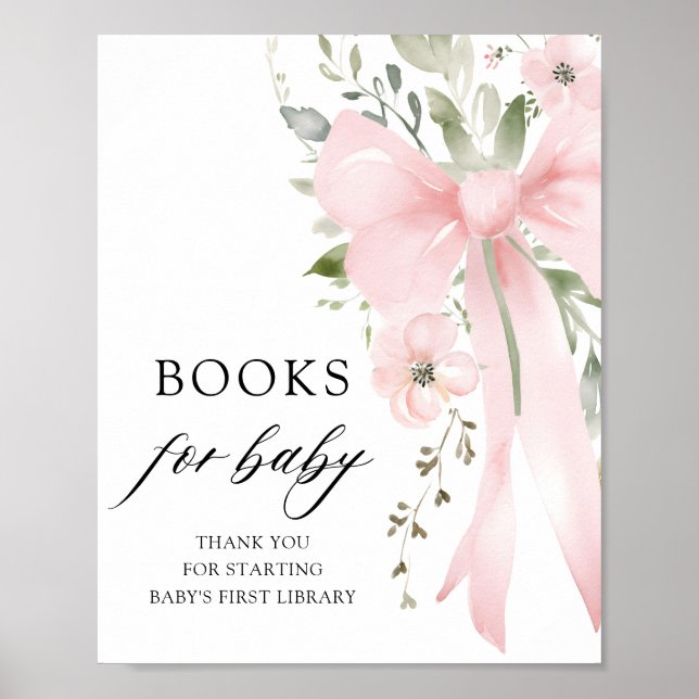 Pink Bow Floral Girl Baby Shower Books for Baby Poster (Front)