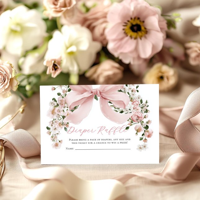 Pink Bow Floral Girl Baby Shower Diaper Raffle Enclosure Card (Creator Uploaded)