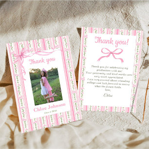 Pink Bow Floral Graduation Thank You Card