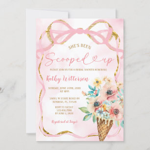 Pink Bow Floral Ice Cream Scooped Bridal Shower Invitation