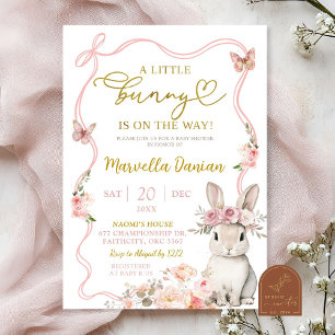 Pink Bow Floral Little Bunny Baby Shower Invitation
