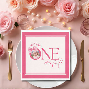 Pink Bow floral little miss Onederful birthday  Napkin