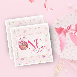 Pink Bow floral little miss Onederful birthday  Napkin