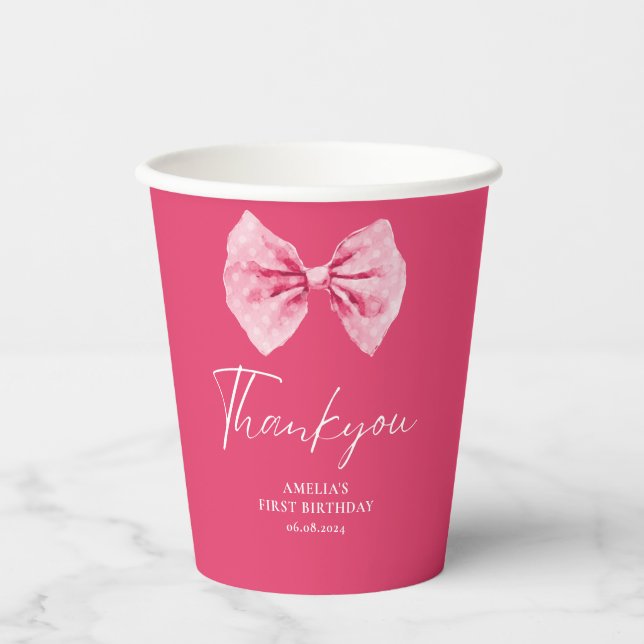 Pink Bow floral little miss Onederful birthday  Paper Cups (Front)