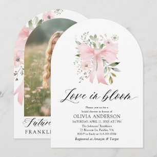 Pink Bow Floral Love in Bloom Arch Bridal Shower Invitation