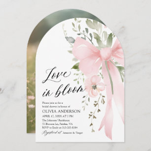 Pink Bow Floral Love in Bloom Arch Bridal Shower Invitation