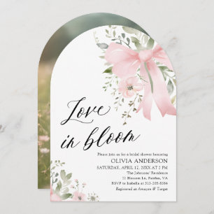 Pink Bow Floral Love in Bloom Arch Bridal Shower Invitation