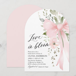 Pink Bow Floral Love in Bloom Arch Bridal Shower Invitation
