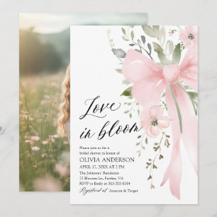 Pink Bow Floral Love in Bloom Bridal Shower Invitation