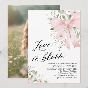 Pink Bow Floral Love in Bloom Bridal Shower Invitation