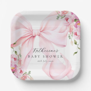 Pink Bow Floral Paper Plate