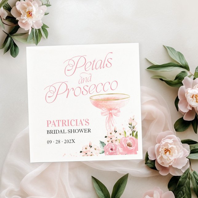 Pink Bow Floral Petals And Prosecco Bridal Shower Napkin (Creator Uploaded)