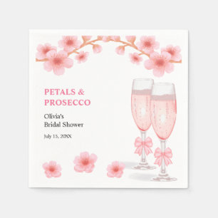 Pink Bow Floral Petals and Prosecco Bridal Shower  Napkin