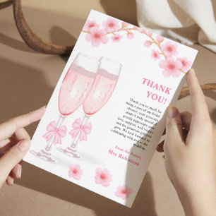 Pink Bow Floral Petals and Prosecco Bridal Shower  Thank You Card