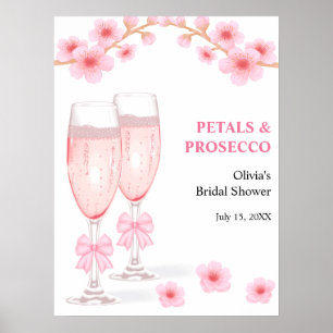 Pink Bow Floral Petals & Prosecco Bridal Shower  Poster