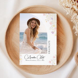 Pink Bow Floral Photo Graduation Announcement Postcard