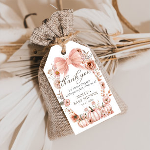Pink Bow Floral Pumpkin Baby Shower Gift Tags