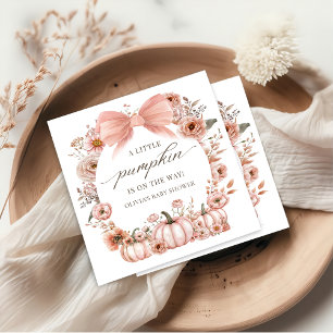 Pink Bow Floral Pumpkin Baby Shower Napkins