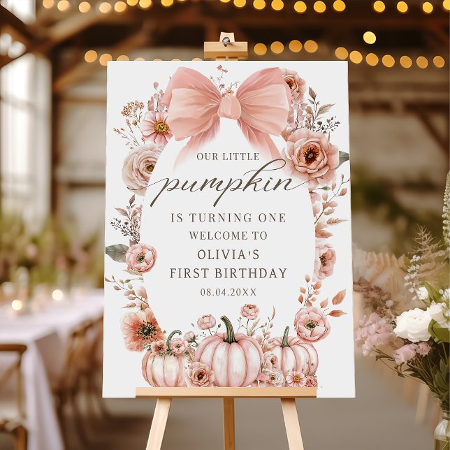 Pink Bow Floral Pumpkin Birthday Welcome Poster (Creator Uploaded)