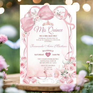 Pink Bow Floral Quinceañera Invitation