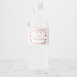 Pink Bow Floral Rabbit First Birthday Water Bottle Label