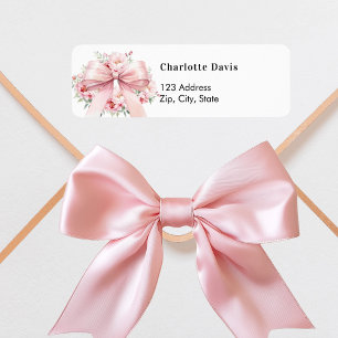 Pink bow floral return address 