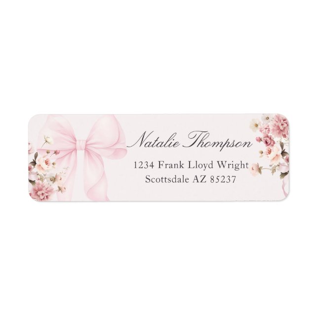  Pink Bow Floral Return Address Label (Front)