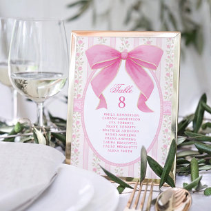 Pink Bow Floral Roses Seating Chart Table Number