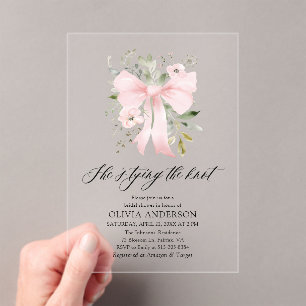 Pink Bow Floral She's Tying the Knot Bridal Shower Acrylic Invitations