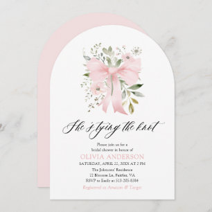 Pink Bow Floral She's Tying the Knot Bridal Shower Invitation