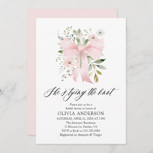 Pink Bow Floral She's Tying the Knot Bridal Shower Invitation