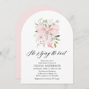 Pink Bow Floral She's Tying the Knot Bridal Shower Invitation