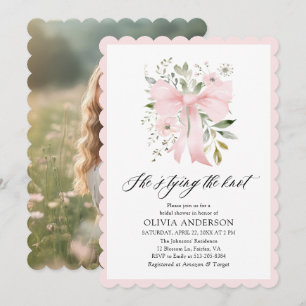 Pink Bow Floral She's Tying the Knot Bridal Shower Invitation